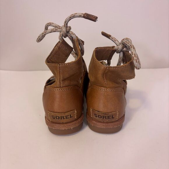 Sorel Women's Tan Leather Cutout Side Lace Up Sandals Size 7.5 - Picture 3 of 8